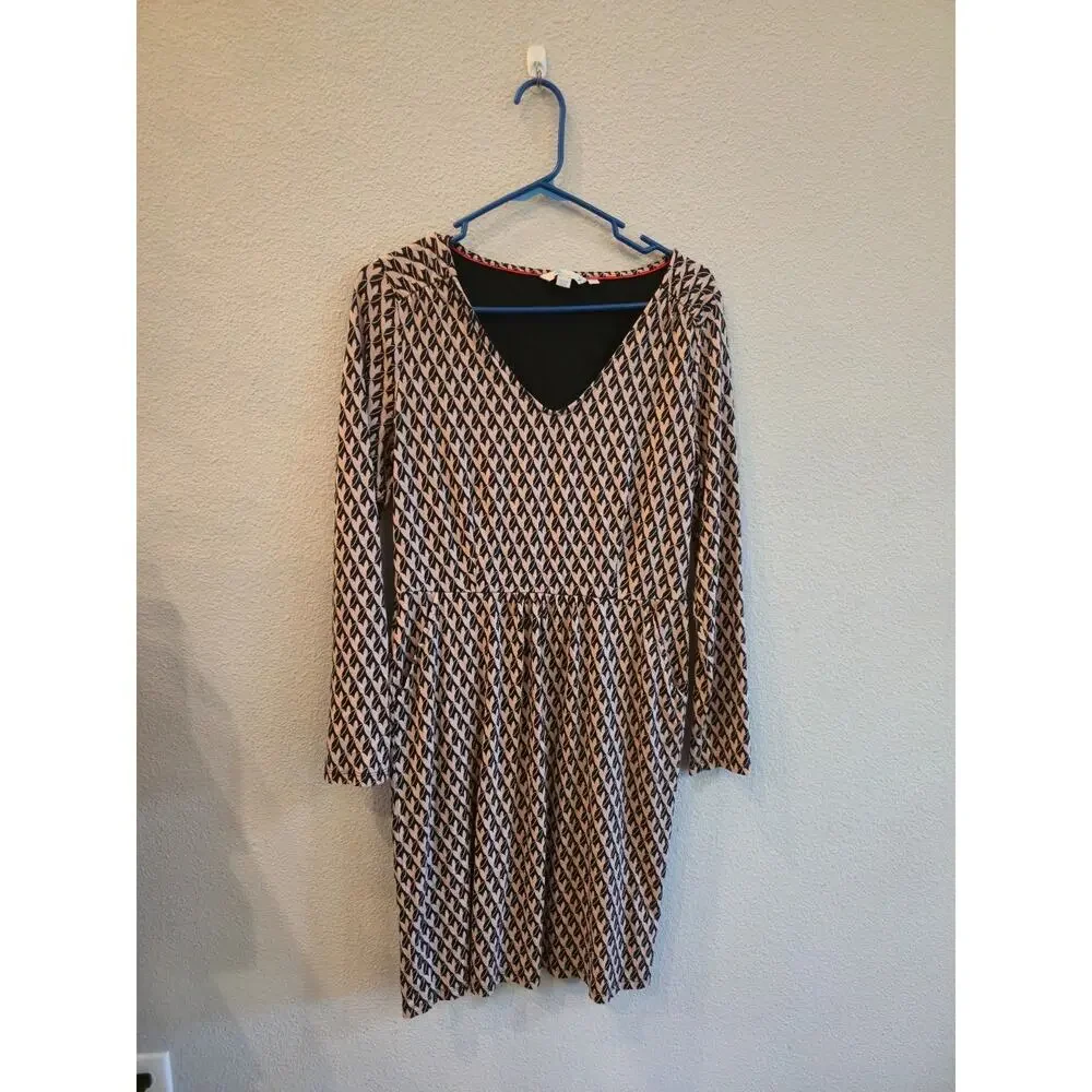 Boden Women's Romilly Long-Sleeve Cotton Jersey Dress Pink And Black Hearts 10